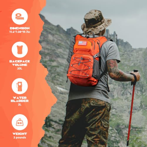 Maelstrom Lightweight Hydration Hiking Backpack with 2L/3L Water Bladder - color: 2.Orange, size: 2L Bladder
