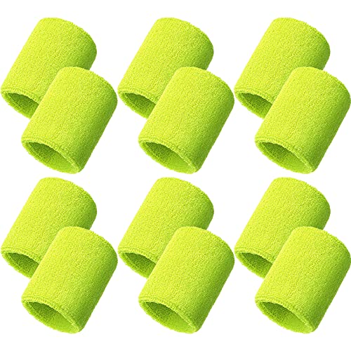 Bememo 12 Pcs Sweatbands Wrist Bands - color: Fluorescent Yellow, size: 3.15 Inch