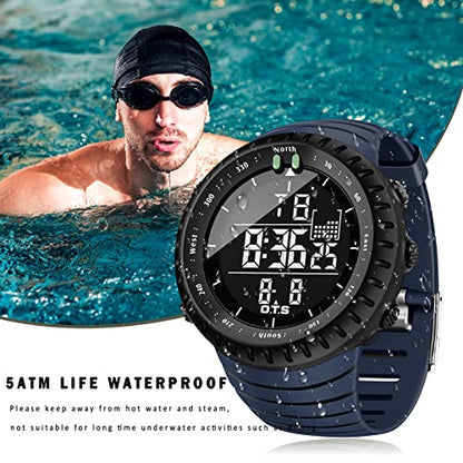 PALADA Men's Digital Sports Watch Waterproof Tactical Watch with LED Backlight Watches for Men - color: Dark Blue