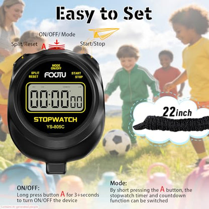 Simple Stopwatch Timer, Single Lap Stopwatch Countdown Timer, No Hourly Beep, On/Off, AAA Battery(Included), Large Display, Easy to Use, Ideal for Kids Coaches Black - color: Black