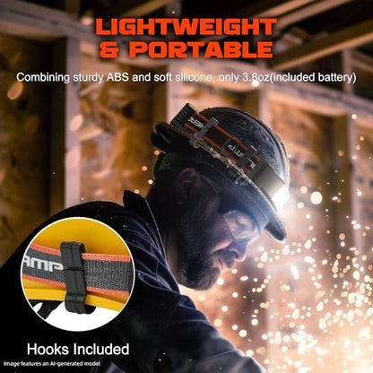 Hopedone 2-Pack Rechargeable Headlamp, 1000LM Hard Hat Work Light - color: Orange(2-Pack)