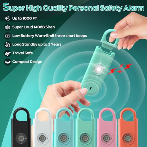 Fauxomor 140dB Personal Safety Alarm for Women 9pack Self Defense Keychain - color: 6 Colors+Pink+Blue+Black