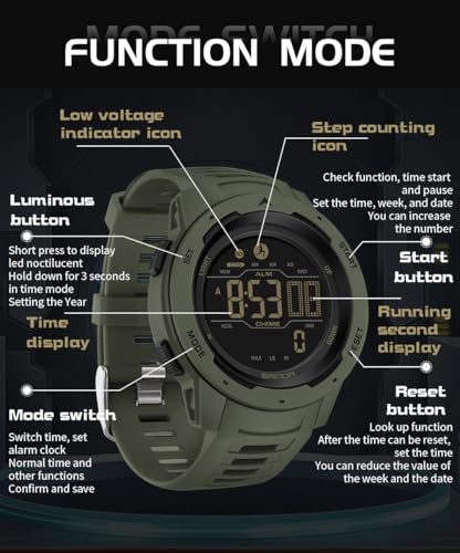 FANMIS Men's Digital Outdoor Sports Watch Pedometer Watch Water Resistant - color: Green