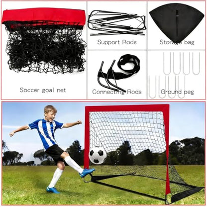 2 Set 4x3ft Soccer Goals for Backyard, Portable Foldable Pop Up Practice Soccer Net Training Equipment,Pop Up Soccer Nets with Carrying Bag & Ground Pegs, for Indoor, Outdoor, Backyard, Field, Court