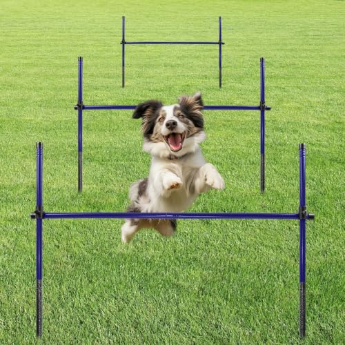 Dog Agility Course Backyard Set, Metal Dog Agility Training Equipment Adjustable Height Obstacle Course for Dog Hurdles Jumps (3 Pack)