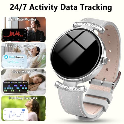 uaue Smart Watches for Women Android iOS, 1.2'' Fitness Trackers with Bluetooth Call (Answer/Make), Smartwatch with Heart Rate,Sleep Monitor, IP68 Waterproof,100+ Sports Mode,White and Silver - color: White and Silver