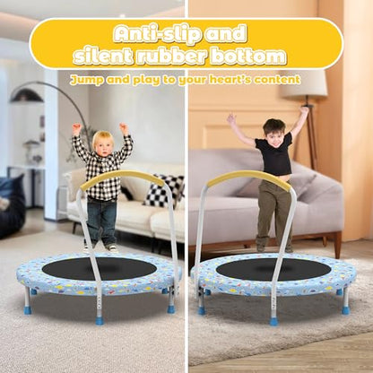 Mersco 36" Mini Toddler Trampoline with Handle for Kids Ages 1-6, ASTM - color: Light Blue Print