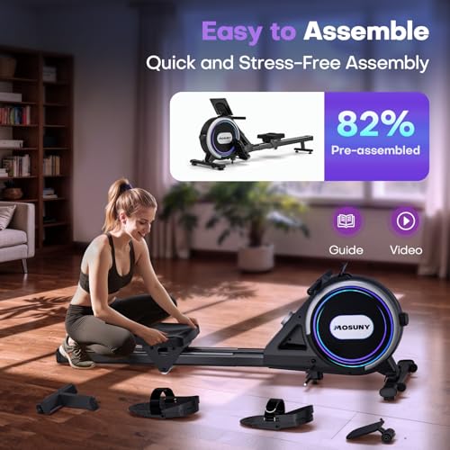 Rowing Machines for Home, 16/32-Level Adjustable Resistance, Magnetic Rowing Machine with App Supported, 350/400 LB Weight Capacity, Upgraded Dual Slide Rails with LCD Data Display Screen - color: Purple