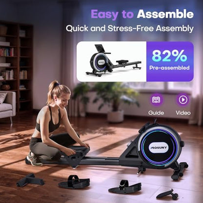 Rowing Machines for Home, 16/32-Level Adjustable Resistance, Magnetic Rowing Machine with App Supported, 350/400 LB Weight Capacity, Upgraded Dual Slide Rails with LCD Data Display Screen - color: Purple