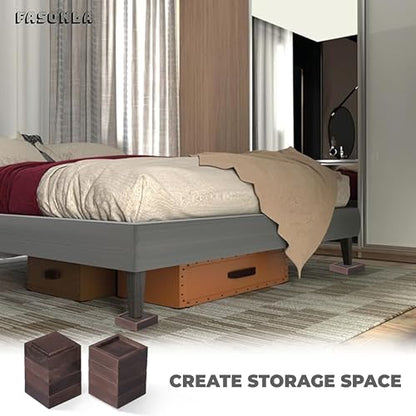Bed Risers, Furniture Risers (Set of 8-Height 1") Can be Adjusted to 2'' 3''or 4'', Lifts Furniture Risers, Solid Natural Wood Risers, Non-Slip Recessed Hole (Square-Walnut Color) - color: Square-walnut Color