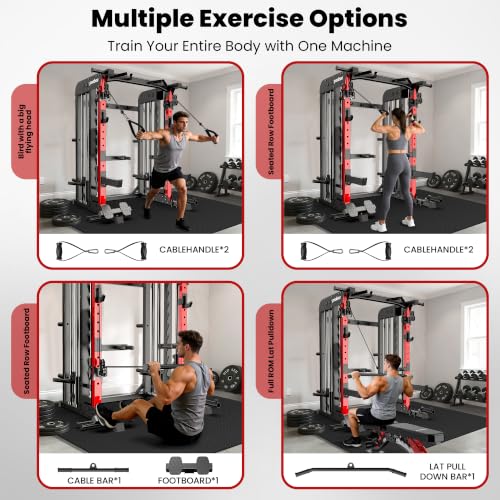 pooboo Power Cage Smith Machine with 2000LB Squat Rack Cable System