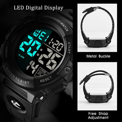 L LAVAREDO Mens Digital Watch Sports Military Watches Waterproof Outdoor Chronograph Wrist Watches for Men with LED Back Ligh/Alarm/Date - color: 09-Black-B