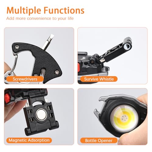 MAKDAK 4PC Keychain Flashlight Rechargeable Cob Keychain Work Light 7 Modes High Lumen Flashlights for EDC Camping Tent Light, Emergencies, Hiking,Car Repairing,Power Outrage,Pet Walking - color: Black*4PC