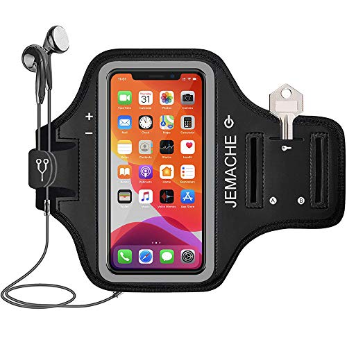 iPhone 17 16 Pro Armband, JEMACHE Gym Workouts Running Arm Band for iPhone 17/16/15/14/13/12 Pro (Black) - color: Black