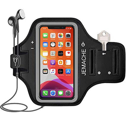 iPhone 17 16 Pro Armband, JEMACHE Gym Workouts Running Arm Band for iPhone 17/16/15/14/13/12 Pro (Black) - color: Black