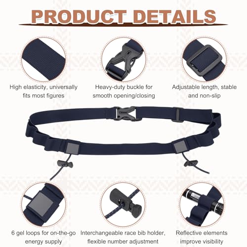 Bib Belt, Race Belt Triathlon Running Number Holder Elastic Comfortable with 6 Gel Loops, Sport Race Bib Holder 2Pcs, Light Gray/Navy Blue for Runners/Marathon/Cycling - color: Light Gray/Navy Blue