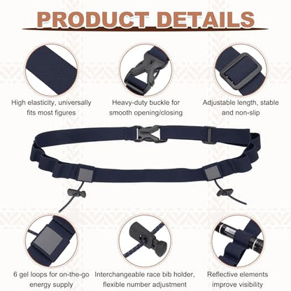 Bib Belt, Race Belt Triathlon Running Number Holder Elastic Comfortable with 6 Gel Loops, Sport Race Bib Holder 2Pcs, Light Gray/Navy Blue for Runners/Marathon/Cycling - color: Light Gray/Navy Blue