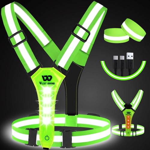 West Biking Running Reflective Vest, Light Up Vest for Night Walking, Night-Workers,Rechargeable Night Gear for Runners - color: Green