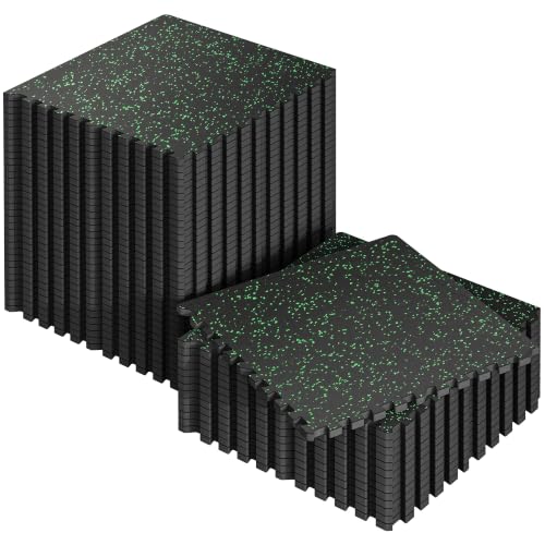 SUPERJARE 0.56'' Thick 192 Sq Ft Rubber Top Gym Flooring for Home Gym - color: Black/Green, size: 48 Tiles (192 Sq Ft)