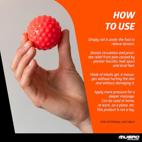 Mugiro Pack of 2 Muscle Massage Balls [Solid & Silicone Gel] - Foot Massage Ball for Plantar Fasciitis, Spurs, and Reflexology - Myofascial Relief and Trigger Points - Rounded Spikes (Does Not Hurt)