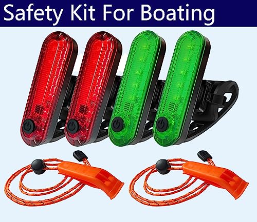 Amzonly 4Pack LED Navigation Lights Kit for Boat Kayak, Stern Light Battery 0perated, Easy Clip on for Night Kayaking, Boating, Canoeing, Paddle Board, Jet Ski, Dinghy, 2Pcs Safety Whistles - color: 2Red 2Green
