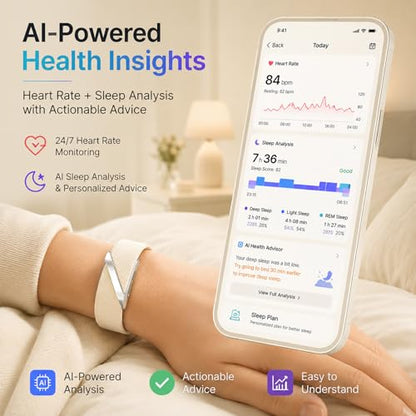 Fitness Tracker Wearable Activity Tracker AI Sleep 24/7 Heart Rate Monitor Multi-Sport Tracking Screenless SOS Fall Detection Waterproof & Long Battery Life Smart Bracelet for Men Women Senior