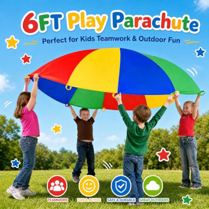 Sonyabecca Parachute for Kids 6' with 9 Handles Game Toy for Kids Play