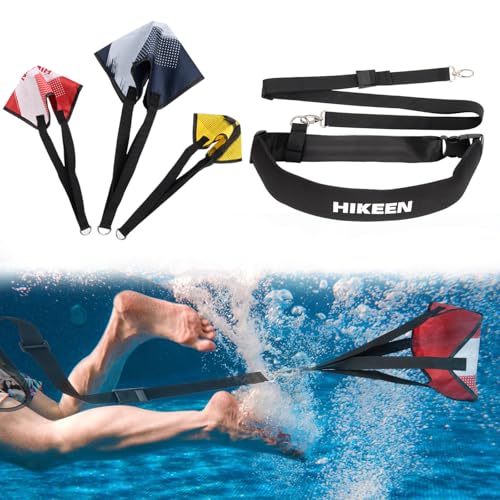Hikeen Swimming Parachute Resistance Set Training Equipment with 3 Parachute & Adjustable Length Swim Belts for Adults - style: 1 Set
