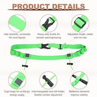 Bib Belt Race Belt Triathlon Running Number Fluorescent Green 2Pcs - color: Fluorescent Green