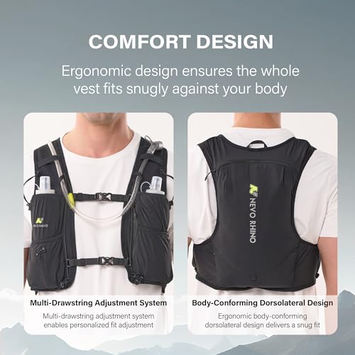 N NEVO RHINO Running Vest, Hyration Vest with 2 Pcs 500ML Soft Flasks - color: Black, size: Large