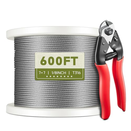 600FT 1/8" Stainless Steel Cable for Railing, 7x7 Wire Rope - size: 600 ft