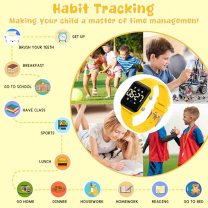 Kids Digital Watches for Boys Girls, Sports Watch with Fitness Tracker, Pedometer, Alarm Clocks, Stopwatch, No App Needed Waterproof Kids Watch, Gift for Teens Student Girls Boys Ages 5-14 - color: Yellow