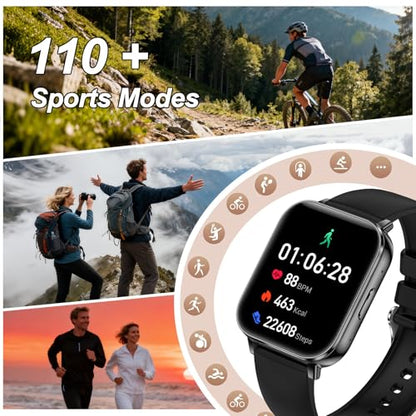 Smart Watches for Women Men,1000mAh Battery, Compatible with Android & iPhone, 1.83" HD Smartwatches with Calls/Messages Alerts, 110+ Sports Modes Fitness Watch, IP68 Waterproof(Black) - color: Black