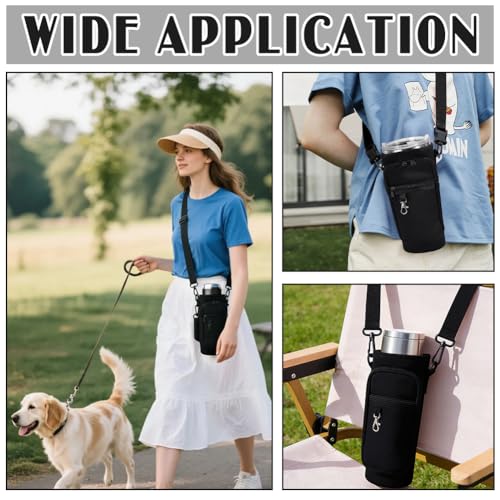 2Pcs Water Bottle Carrier Bag with Phone Pocket Adjustable Strap 40oz Thumbler Neoprene Sports Water Bottle Holder Pouch with 3 Pockets Soft Sponge Padding for Walking Hiking Camping Pink - color: Black