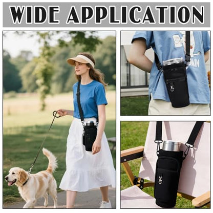 2Pcs Water Bottle Carrier Bag with Phone Pocket Adjustable Strap 40oz Thumbler Neoprene Sports Water Bottle Holder Pouch with 3 Pockets Soft Sponge Padding for Walking Hiking Camping Pink - color: Black