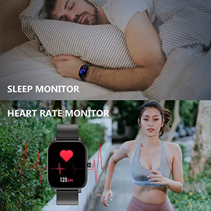 Smart Watch for Men Women SmartWatch 1.83" for iPhone Samsung Android Phone Compatible, Fitness Tracker Watch with Pedometer, Heart Rate/Sleep Monitor, Blood Oxygen, IP68 Waterproof - color: Black