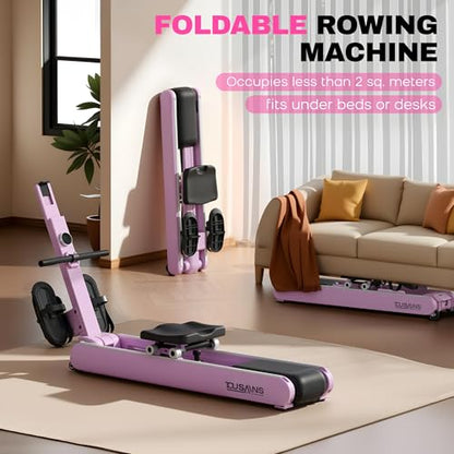 TOUSAINS ER7 Self-Powered Rowing Machine, Magnetic Folding Rowing Machine for Home with 32 Resistance Levels, Quiet Dual Rail Foldable Rower for Full Body Workout - color: Purple