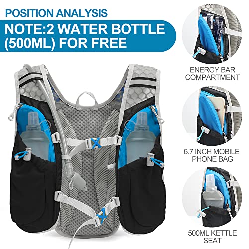 Hydration Pack Backpack, IX INOXTO Running Hydration Vest with 1.5L ( 50 oz) Water Bladder for Men Women, Lightweight Water Backpack for Hiking Cycling Climbing Camping (Black)