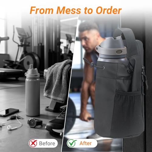 Magnetic Gym Bag for Men & Women Magnetic Water Bottle Holder Small Gym Accessories Crossbody Bag for Fitness Lovers - color: Black