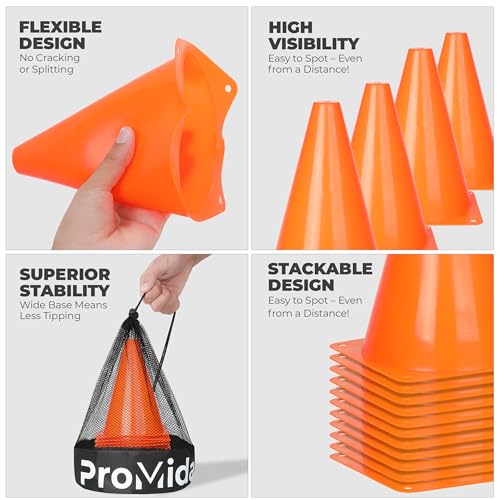 7 Inch (15/30 PCs) Soccer Cones for Training Kids with Mesh Bag - Small Traffic Cones for Sports Training - Flexible Conos for Soccer Practice, Basketball & Football Drills Equipment - style: Orange - 15 Pack