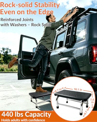 Step Stool, 440 lbs Heavy Duty Stainless Steel, Non-Skid Platform for Adults, Lightweight Portable Foot Stool for Kitchen Bathroom Bedroom RV Home Office