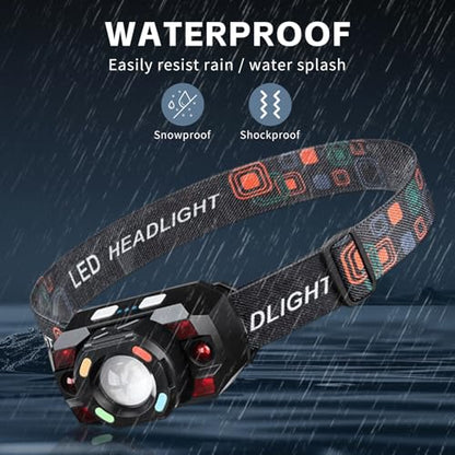 Headlamp Flashlight, 500 Lumen Ultra-Light Bright LED Rechargeable Headlight with White Red bule Light,2-Pack Waterproof Motion Sensor Head Lamp,10 Modes for Outdoor Camping Running Hiking Fishing