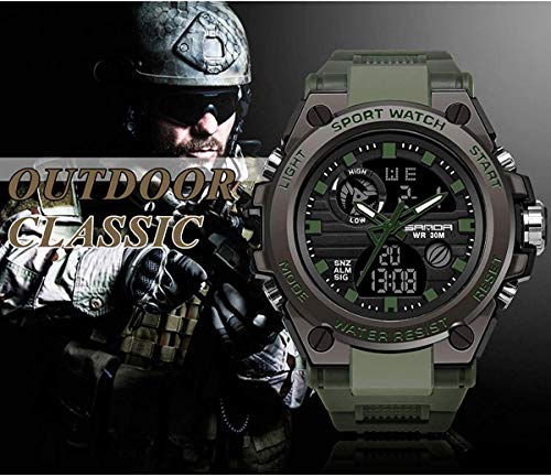AIMES Men's Watches Sports Outdoor Waterproof Military Watch LED Date Alarm Stopwatch Multi-Function Tactics Big Face Wristwatch for Men - color: Green