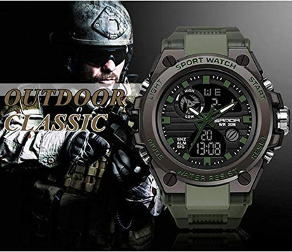 AIMES Men's Watches Sports Outdoor Waterproof Military Watch LED Date Alarm Stopwatch Multi-Function Tactics Big Face Wristwatch for Men - color: Green