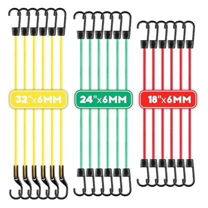 CARTMAN 18-Piece Adjustable Bungee Cord Assortment with Hooks - size: 18PCS/Adjustable Hook