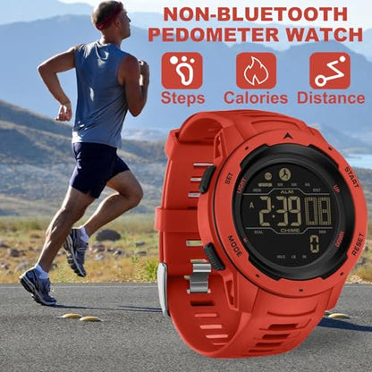 findtime Men's Digital Watch Waterproof Pedometer Watches Sport Watch Step Counter Calorie Military Watch with Stopwatch Alarm LED Backlight Countdown - color: red
