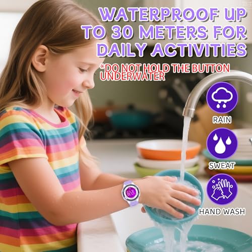 DTKID Digital Kids Watch 30 M Waterproof for Girls Boys 5-16 - color: Purple