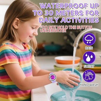 DTKID Digital Kids Watch 30 M Waterproof for Girls Boys 5-16 - color: Purple