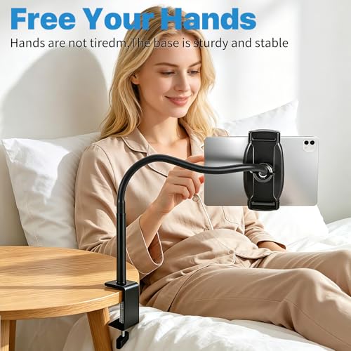 Tablet Stand Holder for Desk, Gooseneck iPad Holder Clamp Mount, 360° Adjustable Arm Mount for iPad mini/Air/Pro、Kindle Fire, Galaxy Tabs, All 4.7"-13.5" Tablets, for Work Meetings, Video, Kitchen