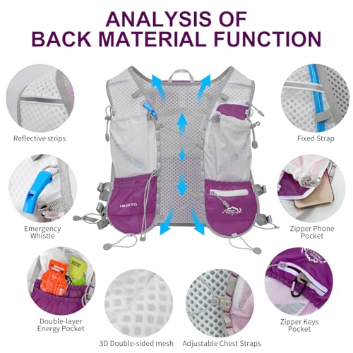 IX INOXTO Running Vest Hydration Backpack, Lightweight Running Backpack Hydration Pack with 1.6L Water Bladder Daypack for Trail Running Hiking Cycling Race Marathon for Women Men - color: Purple